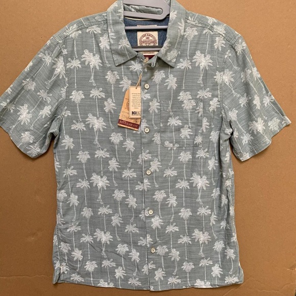 FAT FACE S/S Men's Button Down PALM TREE Print Shirt Asparagus Green Sz SML - Picture 1 of 16